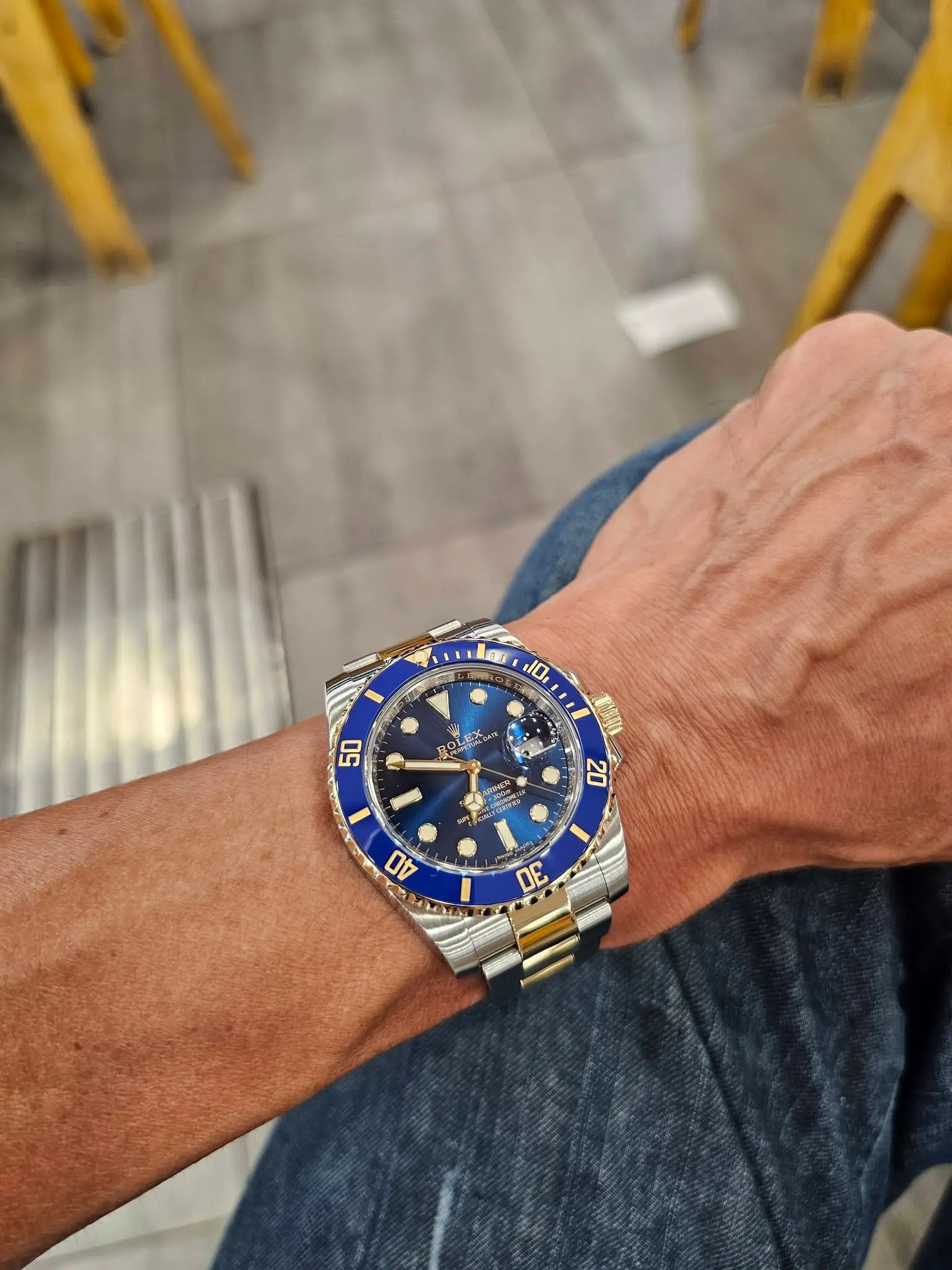 Submariner Μπλε που παραδόθηκε — λεπτομέρεια καντράν